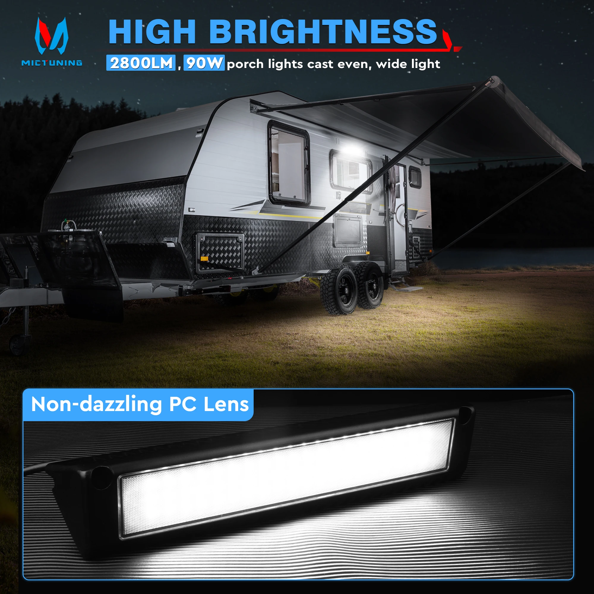 13-Inch 90W LED Exterior Utility Awning Light Aluminum Housing Waterproof for Campers Trailers Bus Marine Boats RV Porch Light