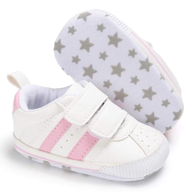 Erste Sportschuhe mit Streifenmuster aus PU-Material für Jungen und Mädchen, geeignet für Babys im Alter von 0 bis 18 Monaten, mit weicher Sohle, bequem und leicht. – Detail 33
