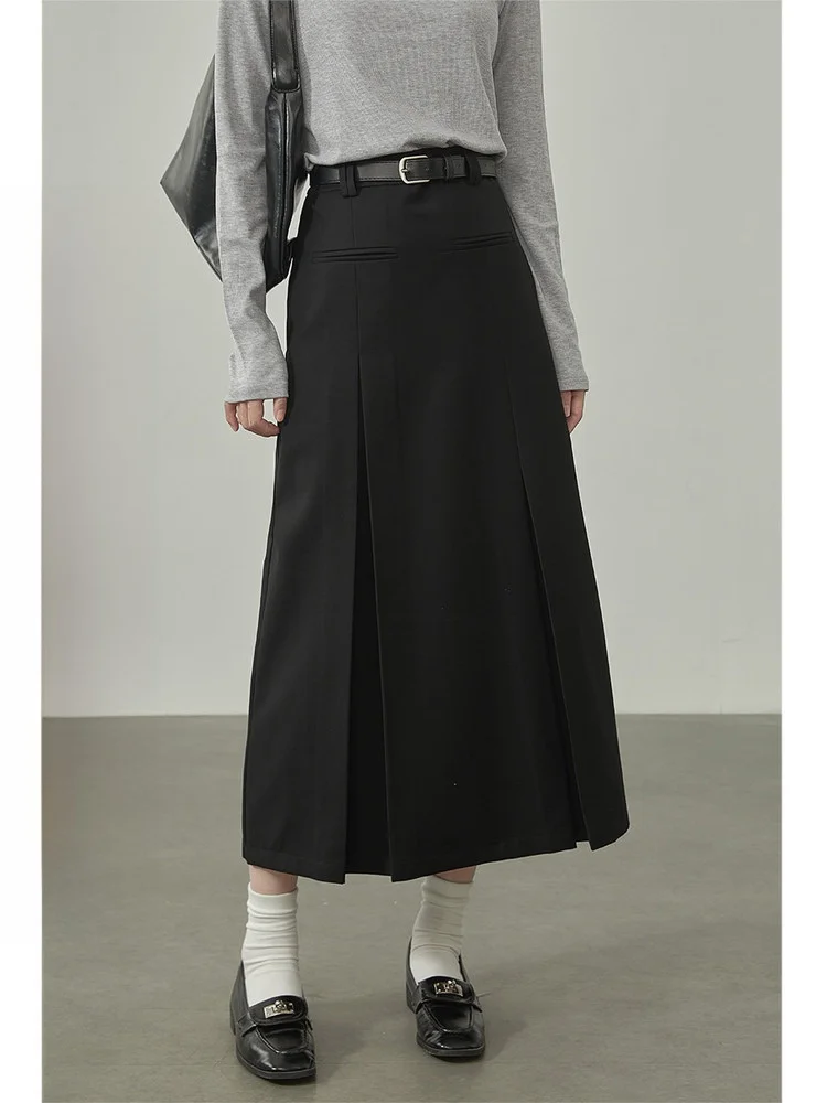 

Черная юбка А-силуэта с высокой талией, женская, в деловом стиле, корейская, средней длины, для офиса