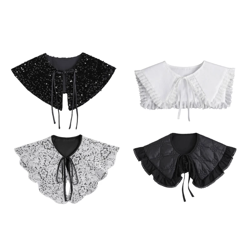 

Sequins Ruffled Lace Cape False Collar Decorative Shawl Wrap Clothing Accessory