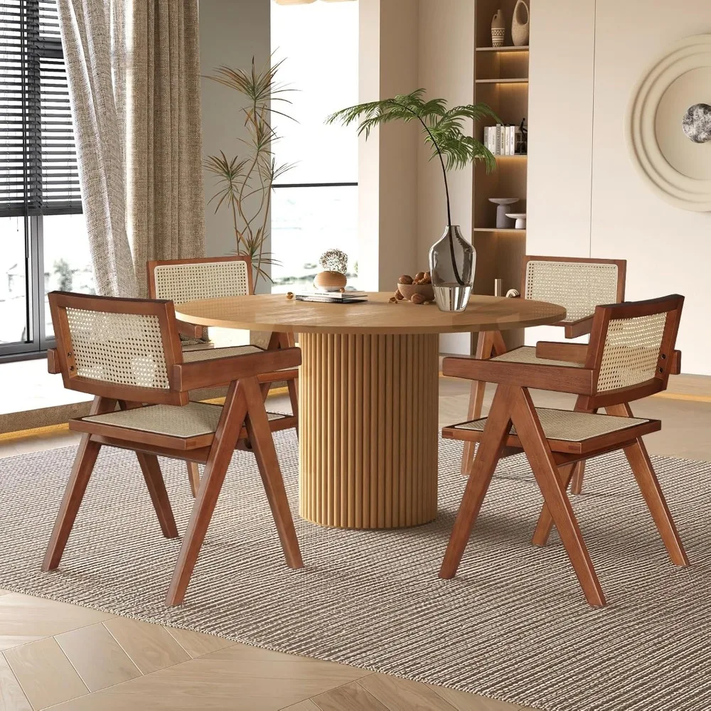 

Набор из 4 современных обеденных стульев из ротангового ореха середины века, удобные кресла со спинкой-тростиком, уличные кухонные стулья для нескольких крыльев