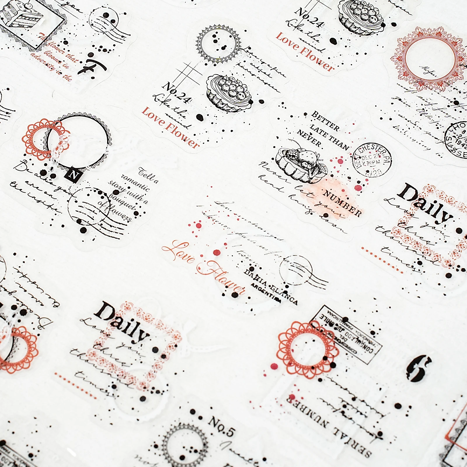 エトリライフ レース縁 シンプルな英語ラベル柄 透明ペットステッカー DIYフォトアルバム、スクラップブッキング用品、ノート、携帯電話ステッカー、水筒、荷物、部屋の装飾、子供用ギフトバッグ、おもちゃステッカー、小さなギフト用