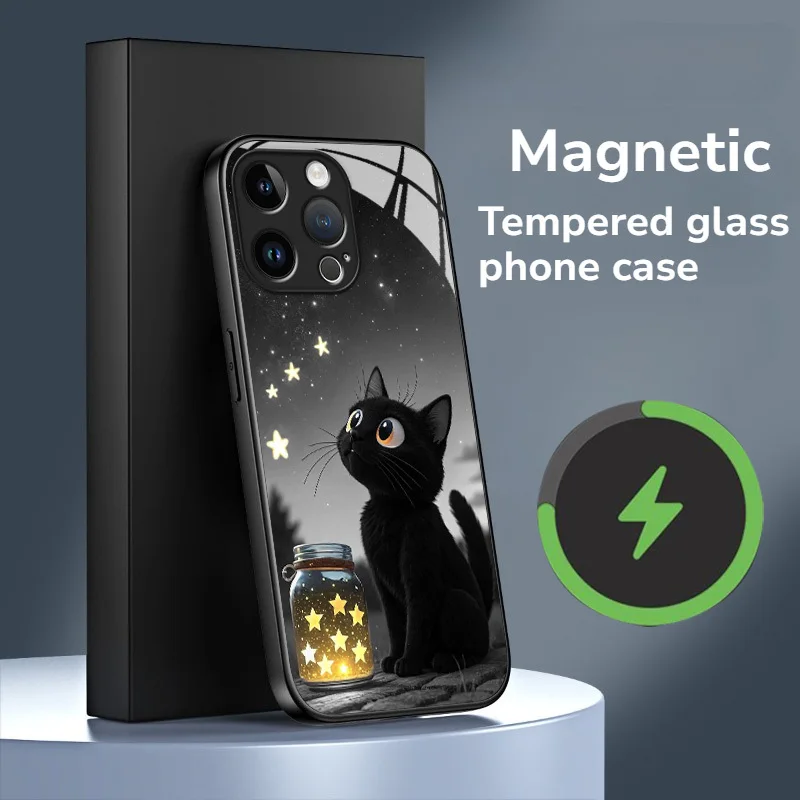High-end innovative design magnetic tempered glass phone case for iPhone 11/12/13/14/15/16/17/Air/18/PRO MAX