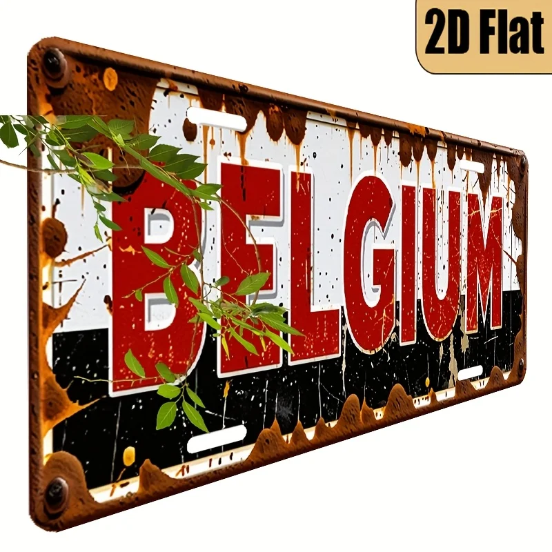 1pc Belgium-Themed Vintage European License Plate,Belgian Flag Colorsm,Faux Dutch/English Text - Durable Polished Aluminum Car