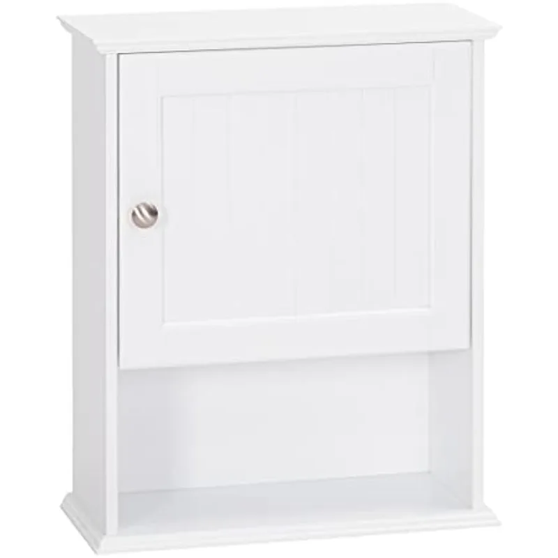 Bathroom Cabinet Wall Mounted with Single Door, Wood Hanging Cabinet with Adjustable Shelf