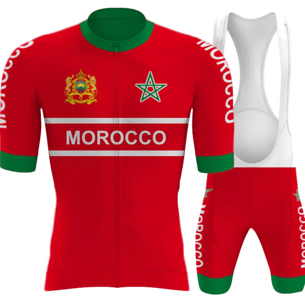 Morocco National Cycling Jersey 2023 Set Short Sleeve Cycling Clothing Road Bike Shirts Suit Bicycle Bib Shorts MTB Wear Ropa