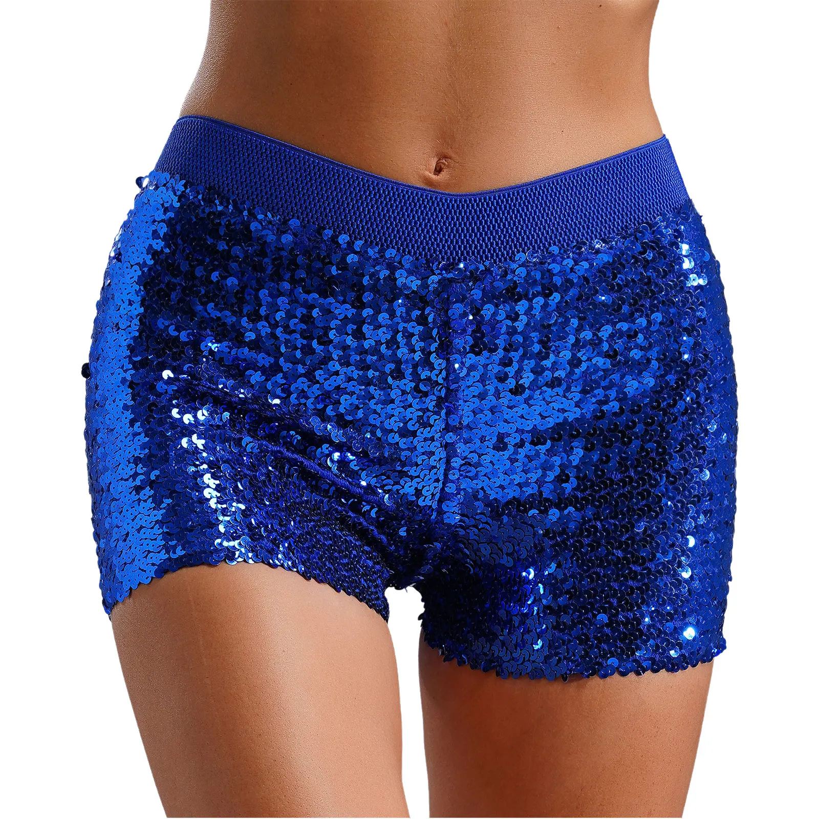 Womens Shiny Sequins Booty Shorts Elastic Waistband Stretchy Shorts Hot Pants for Jazz Pole Dance Night Club Disco Rave Party