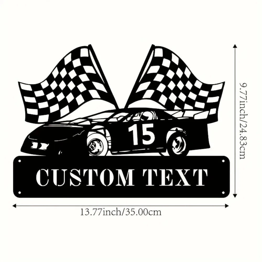 [2D Flat] Personalized Race Car Checkered Flag Metal Wall Sign Garage Custom Text Decor (Only For Decoration)