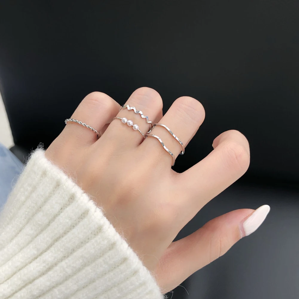 5 Piece Fashion Waves Rings Set For Women Delicate Personalized Rings Anniversary Valentine's Day Gift Delicate Accessories