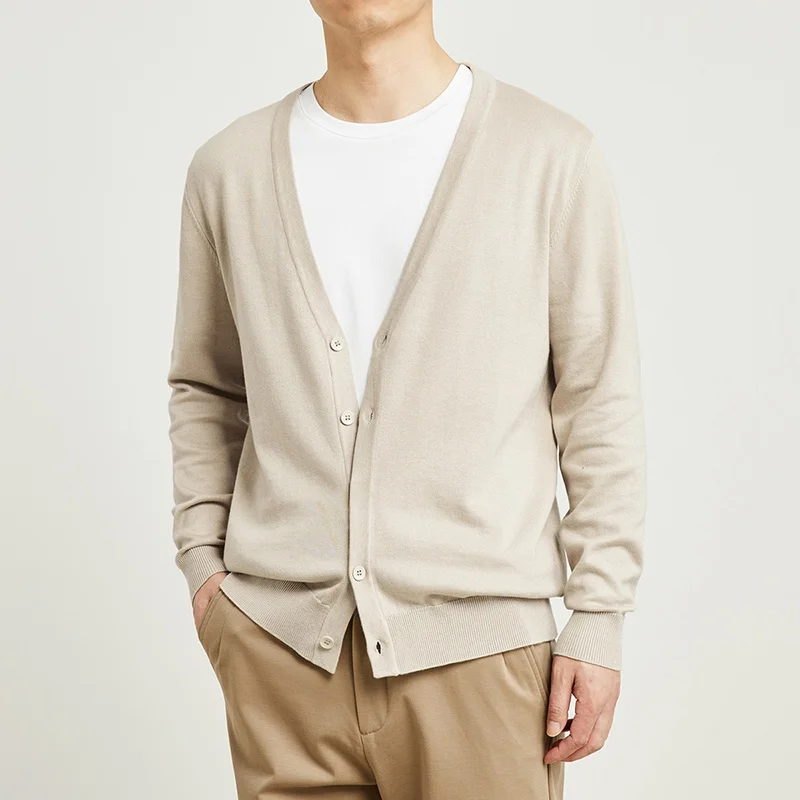 

Spring Autumn Thin V-Ne Knitted Open Cardigan Men's Casual Versatile Sweater Jaet Button Closure Regular Fit Breathable