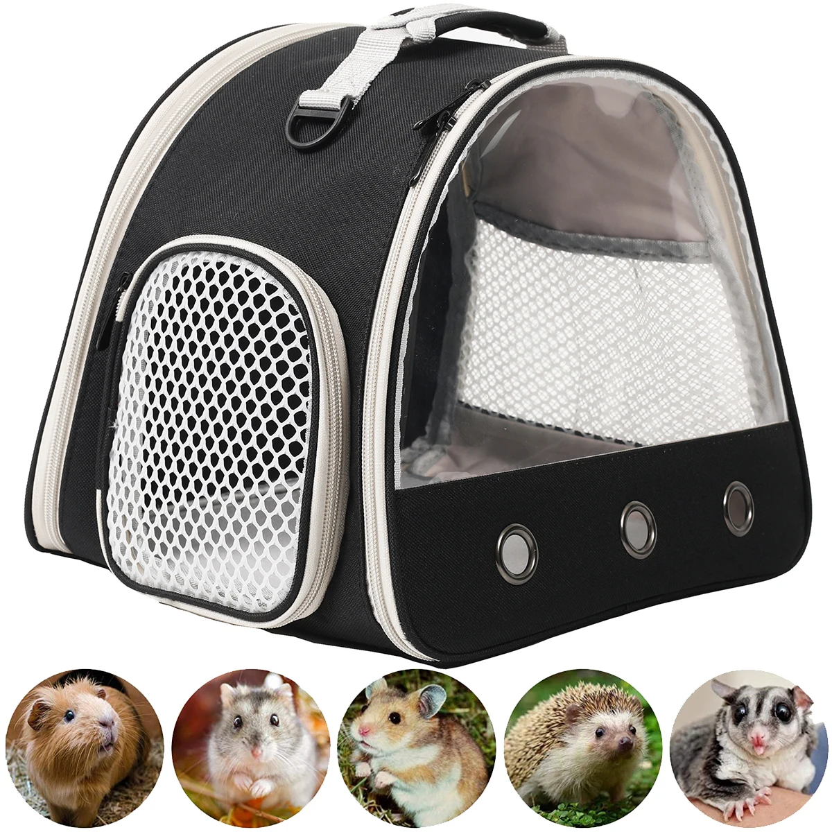 

Hamster Carrier Guinea Pig Cage Bag with Clear Window Soft Mat and Shoulder Strap for Small Pet Bearded Dragon Hamster Supplies