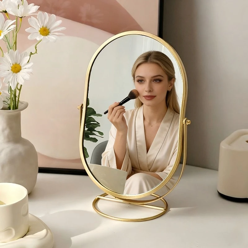 

Makeup Mirror Desktop Desktop Bedroom Makeup Mirror Rotatable Oval Mirror Wind Dormitory Dressing Mirror Vanity Shower Mirror