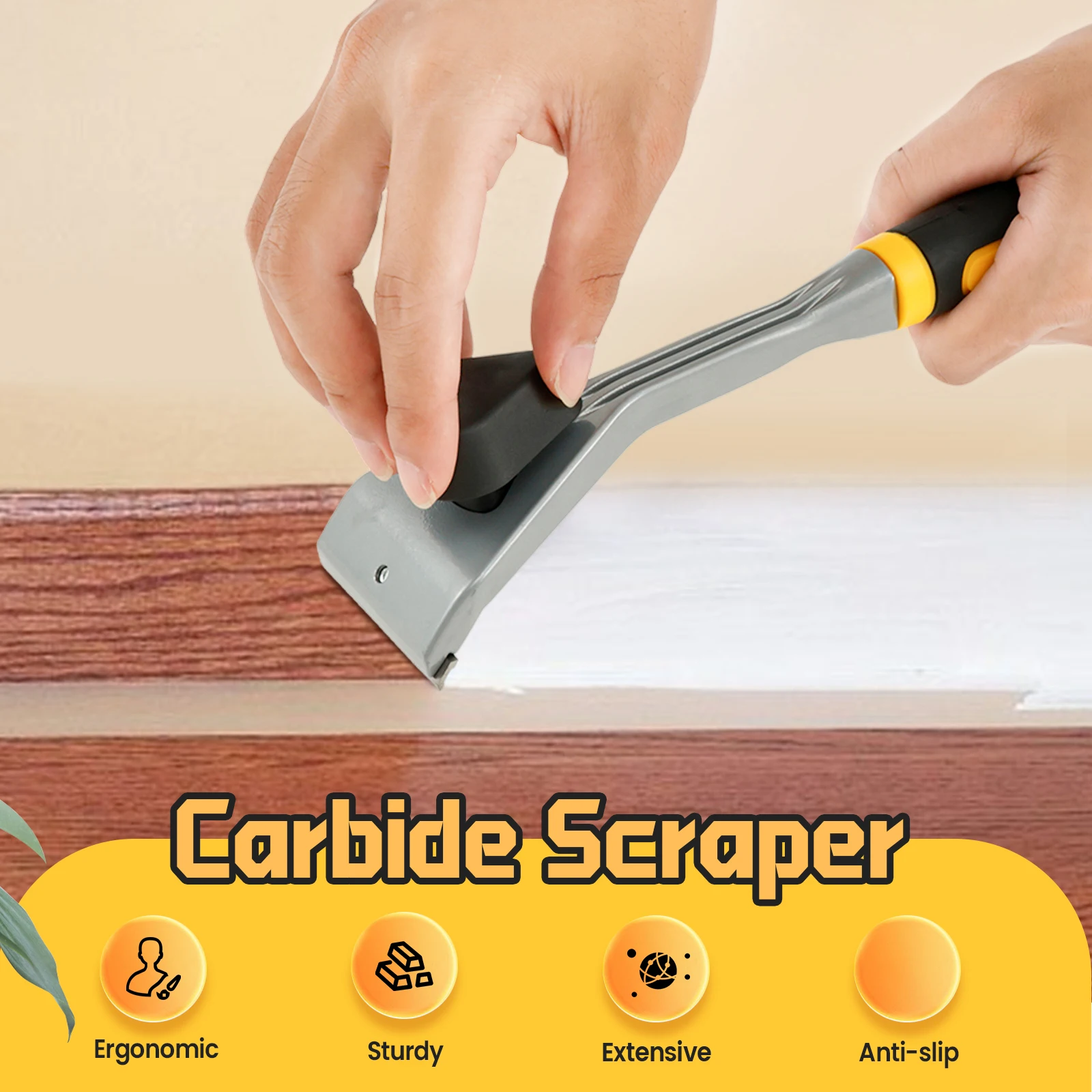 Carbide Scraper Ergonomic Scraper Tool Anti-Slip Carbide Scraper with Plastic Handle Reusable Paint Scraper Tool Multi-Surface