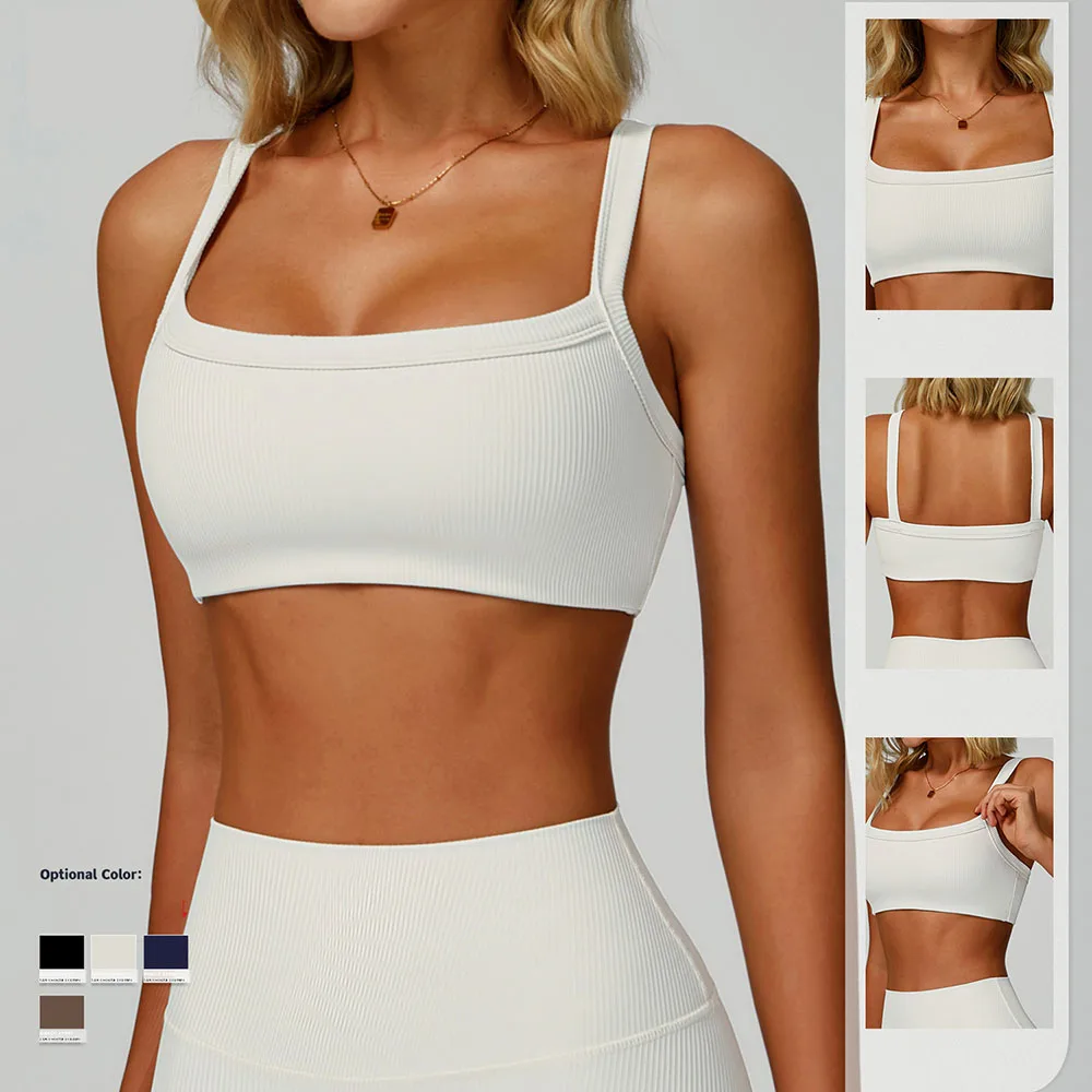 

‌ Бюстгальтер для йоги в рубчик с двойными бретелями — бесшовный спортивный топ с открытой спиной для тренировок в тренажерном зале