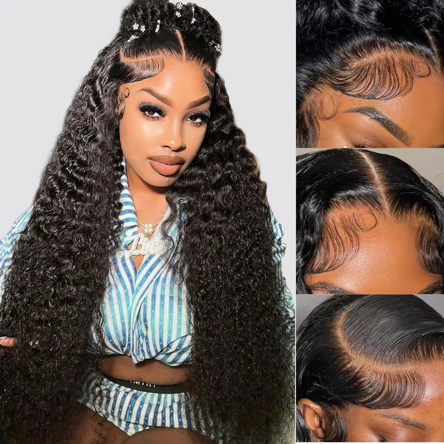 Ulrica Deep Wave 13x4 Transparent Lace Frontal Wig Human Hair Loose Curly 13x6 Lace Front Wigs Human Hair Pre Plucked Baby Hair