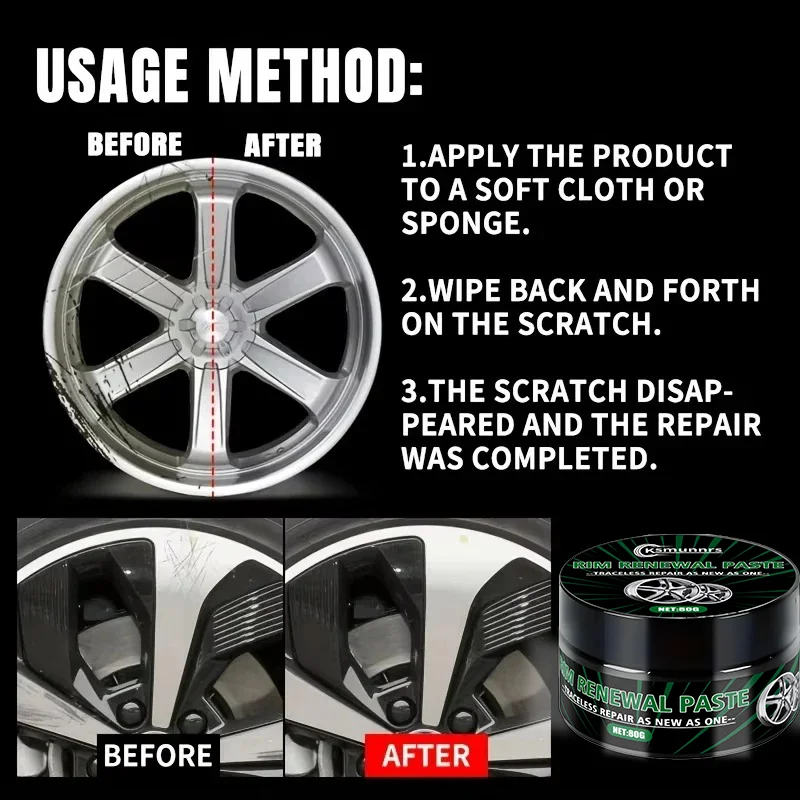 NUOVA pasta per la ristrutturazione dei graffi dei cerchioni dell'auto, pasta per la riparazione della vernice antigraffio dei cerchioni dei pneumatici - Rimv in lega di alluminio argento bianco e nero