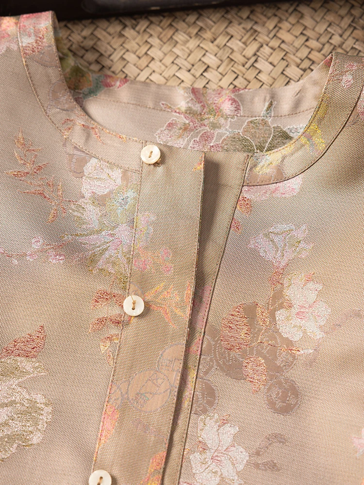 معطف نسائي موضة خريف 2025 جديد متعدد الاستخدامات مريح 100% من حرير التوت الطبيعي أغنية مطرزة برقبة دائرية وأكمام طويلة