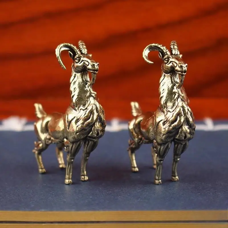 1 Piece Miniatures Tea Pet Figurines Brass Retro Beard Haughty Antelope Metal Creative Handicraft Home Office Desktop Ornament