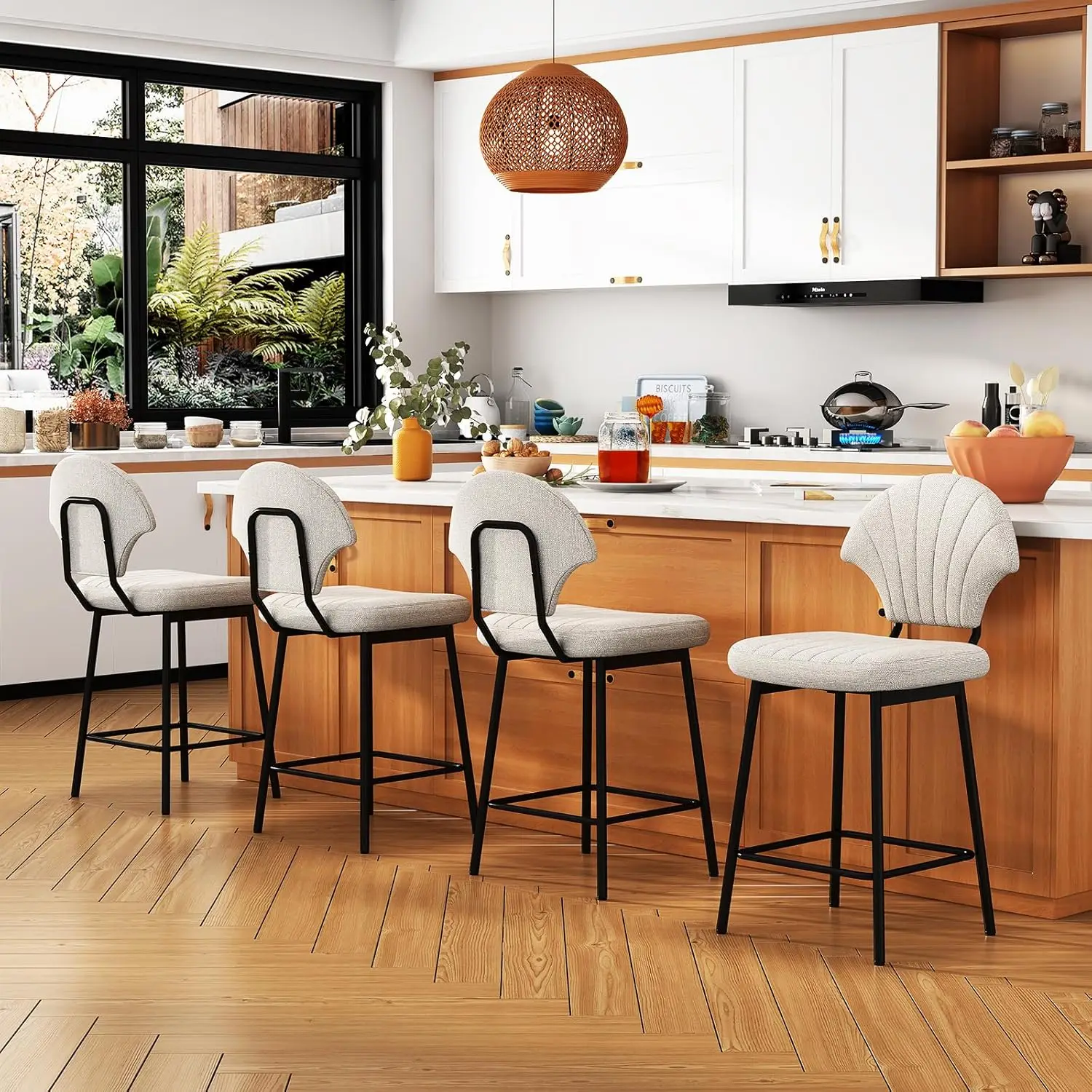 

Shell Shaped Bar Stools Set Of 4, Counter Height BarStools With Backrest, Island Chairs With Metal Legs And, Customized