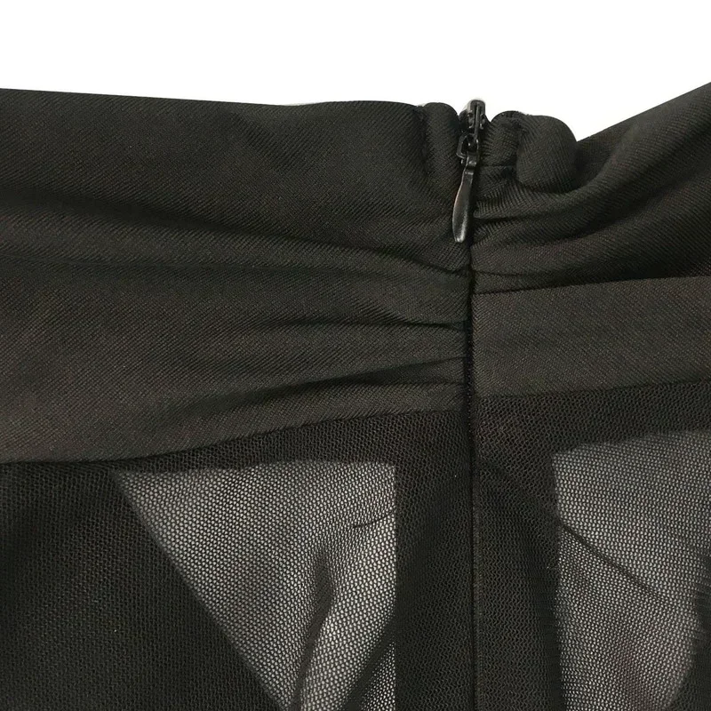 KEXU Cut-Out Crossed Bust Mesh Ruched Midi Dress Fashion Mock Neck Pleated Party Dresses Sexy Mesh Patchwork Night Out Robes