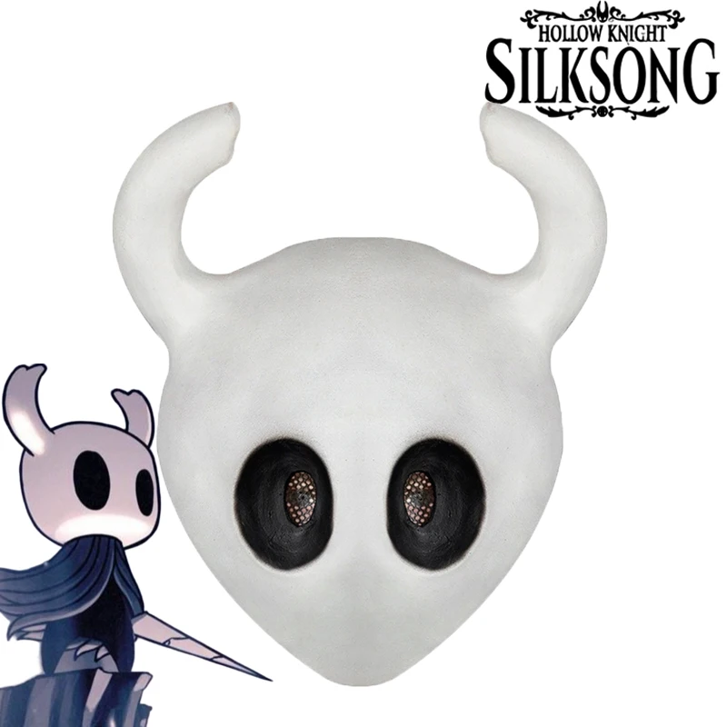 

Game Hollow Knight Silksong Cosplay Mask Adult White Latex Full Face Helmet Costume Accessories Halloween Prop
