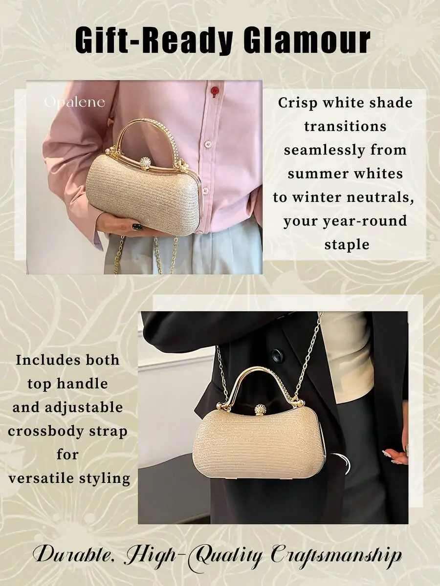

Luxury Mini Evening Clutch With Rhinestone Detail, Gold Chain Strap, Versatile Crossbody Or Handheld For Weddings Parties Prom