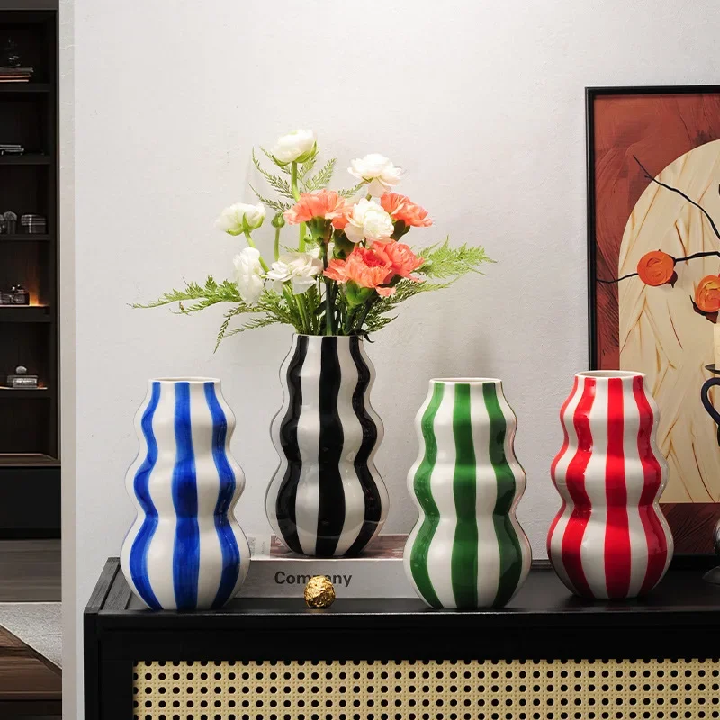 Vintage Ceramic Striped Vase Home Living Room Dining Table Atmosphere Colorful Hydroponic Vase Decoration