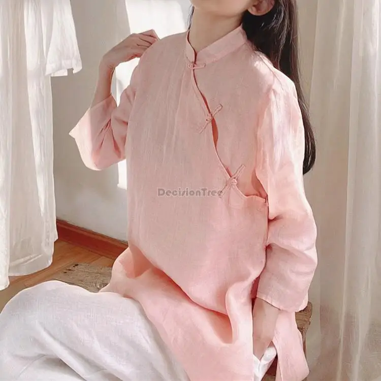 2023 elegant cotton cheongsam blouse chinese style top women\'s mid-length shirt loose seven-point sleeve retro top women s110