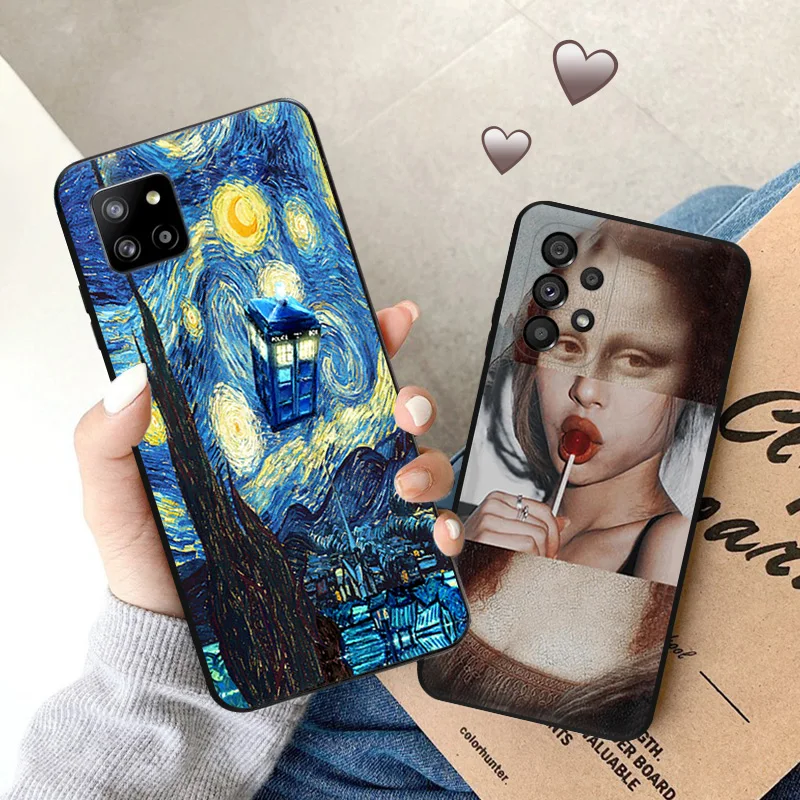 Mona Lisa Van Gogh Silicone Black Phone Cases for Samsung Galaxy A54 5G A04 A03 A34 A01 A02 A50 A70 A40 A30 A20 S A10 E Cover