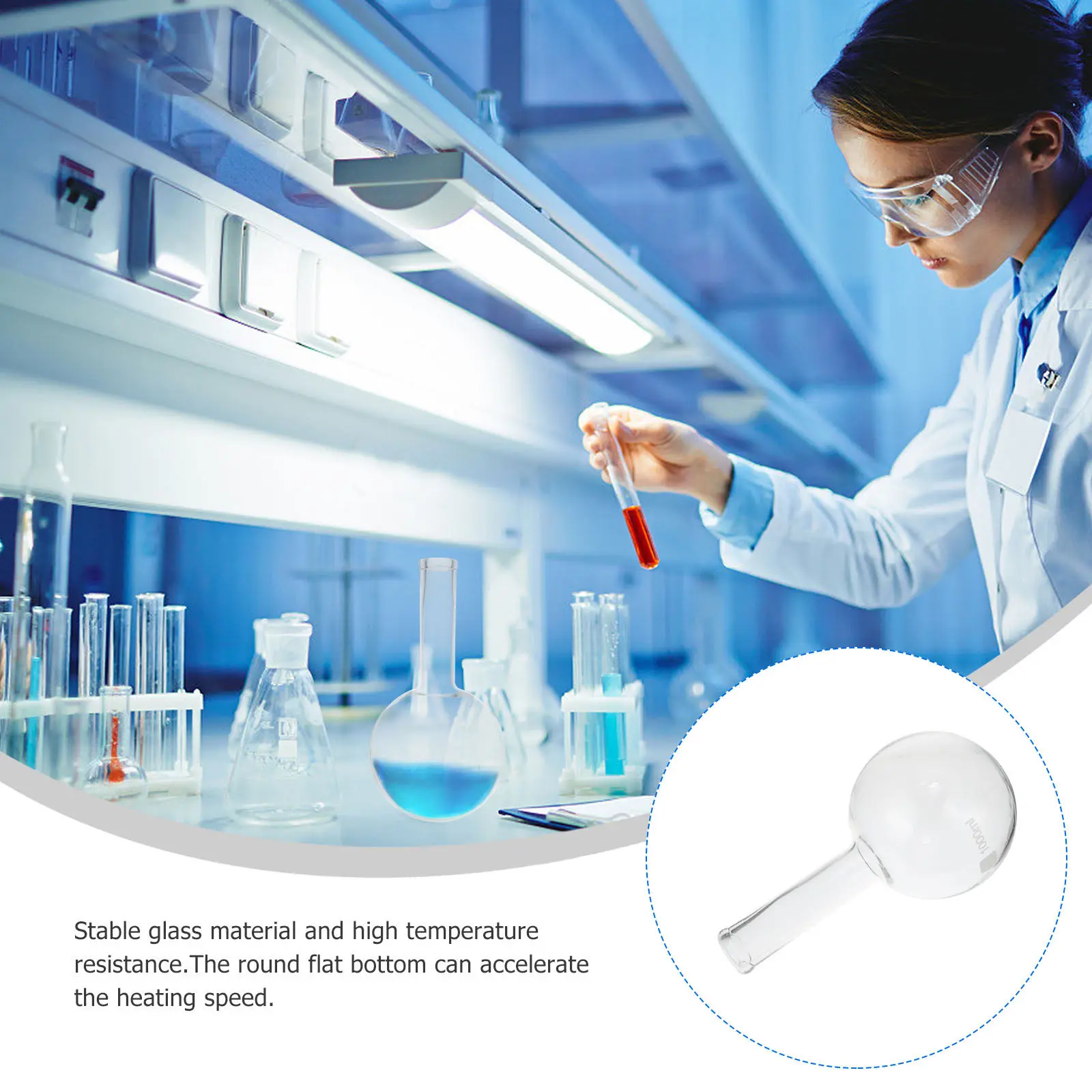 

1Pcs Round Bottom Flask Premium Glass Stable Temperature Resistant Smooth Surface Narrow Neck Flat Bottom Boiling Flask