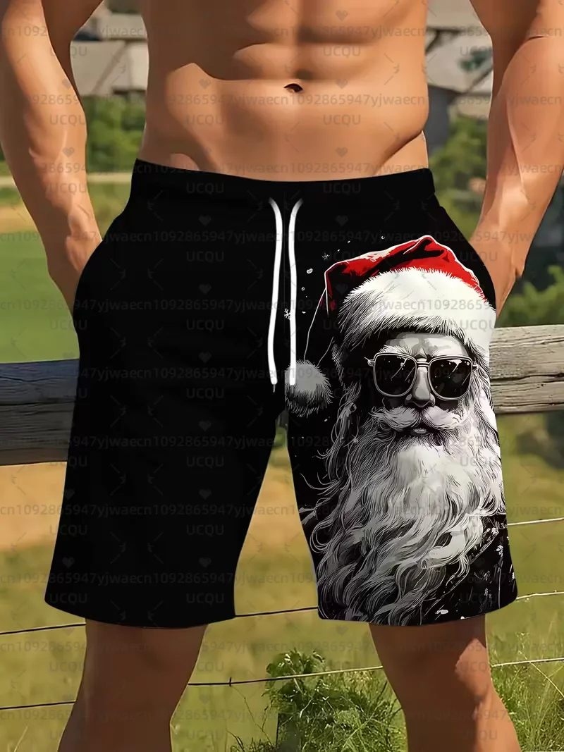 الرجال عيد الميلاد سروال سباحة قصير الأحمر والأبيض ندفة الثلج وهولي طباعة سريعة الجافة بحر عطلة الصيف عطلة هاواي السراويل #3