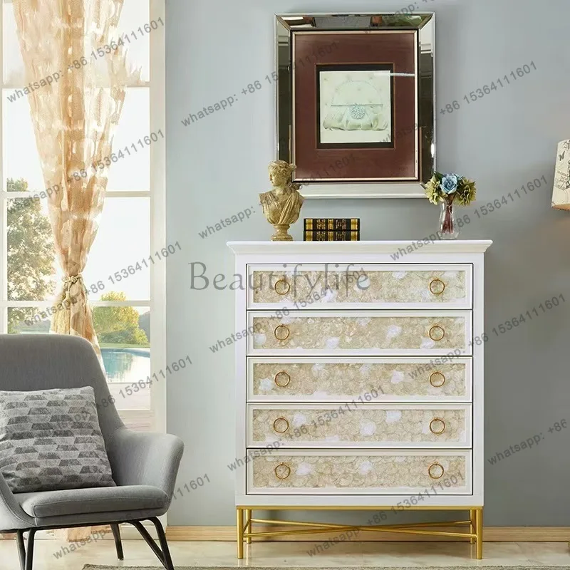 Shell Furniture Living Room Five Dou Light Luxury Cabinet American Solid Wood Storage Drawer Cabinet