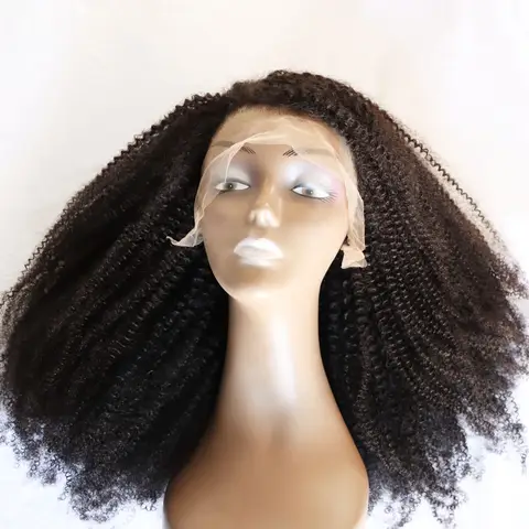 Aliexpress 4C Afro Kinky Curly Virgin Remy Human Hair Lace Frontal Closure Wig #1 Jet Black and Natural Black Curls Styles Wigs