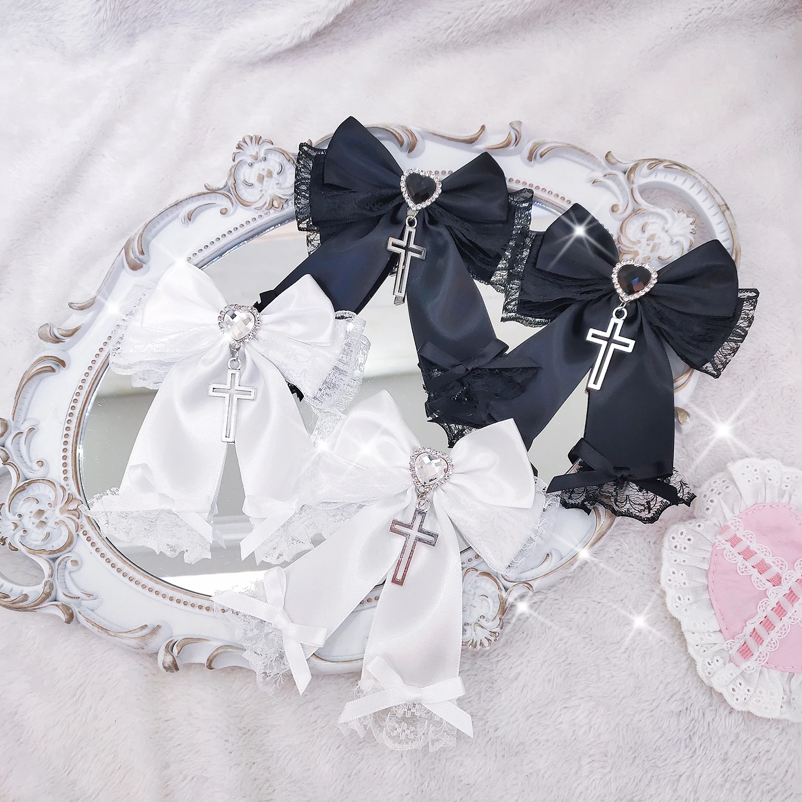 Mine Series Heart-Shaped Lace Bow Hair Bow Women Edge Clip Dark Style Lolita Hair Accessories Ladies Sweet Hair Clip