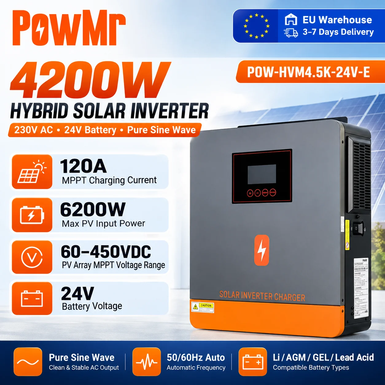 Inwerter Hybrydowy PowMr 4.2kW 24V MPPT 120A Czysty Sinus