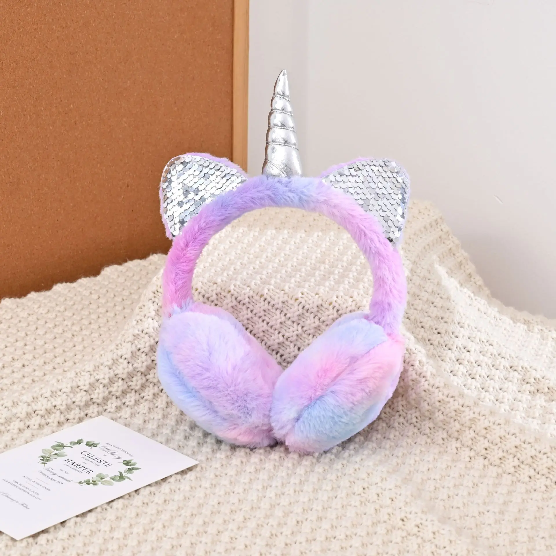 Lovely Unicorn Ears Winter Plush Earmuffs for Adult Kids Soft Fur Fluffy Thicken Warm Cold Protection Headband Foldable Earflap