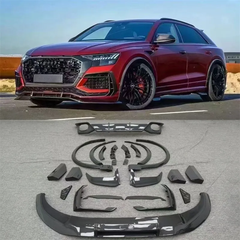 

For Audi RS Q8 Real Dry Carbon Fiber Bumper Front Lip Rear Diffuser Side Skirts Top Tail Wing Wind Knife Tire Profile Body Kit