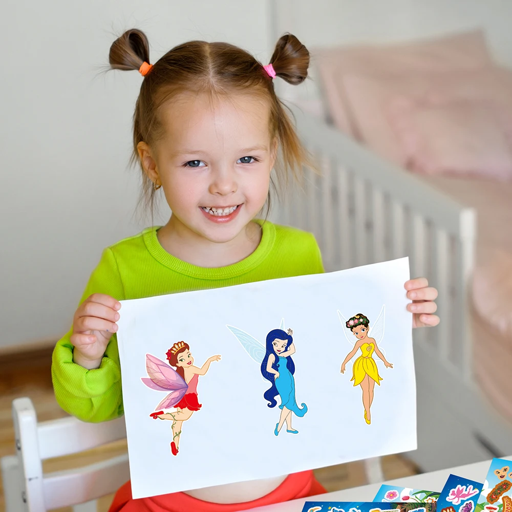 8/16 hojas de pegatinas de rompecabezas de dibujos animados de Disney Tinker Bell para hacer una cara para niños DIY montar rompecabezas de juguete para niñas regalos de juegos de fiesta