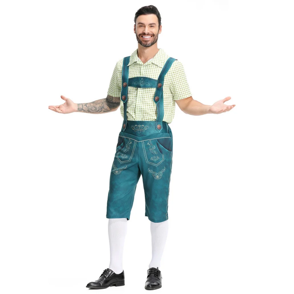 مجموعة أزياء Lederhosen البافارية التقليدية مع تصميم مطرز، ملابس احتفالية ألمانية أصلية للرجال