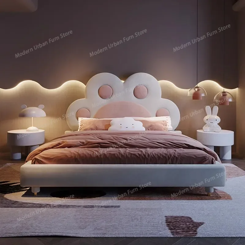 Full Girls Bed Platform Princess Safe Sleeping White Cream Sun Cheap Comfortable Bed Soft Letto Matrimoniale Salon Furniture