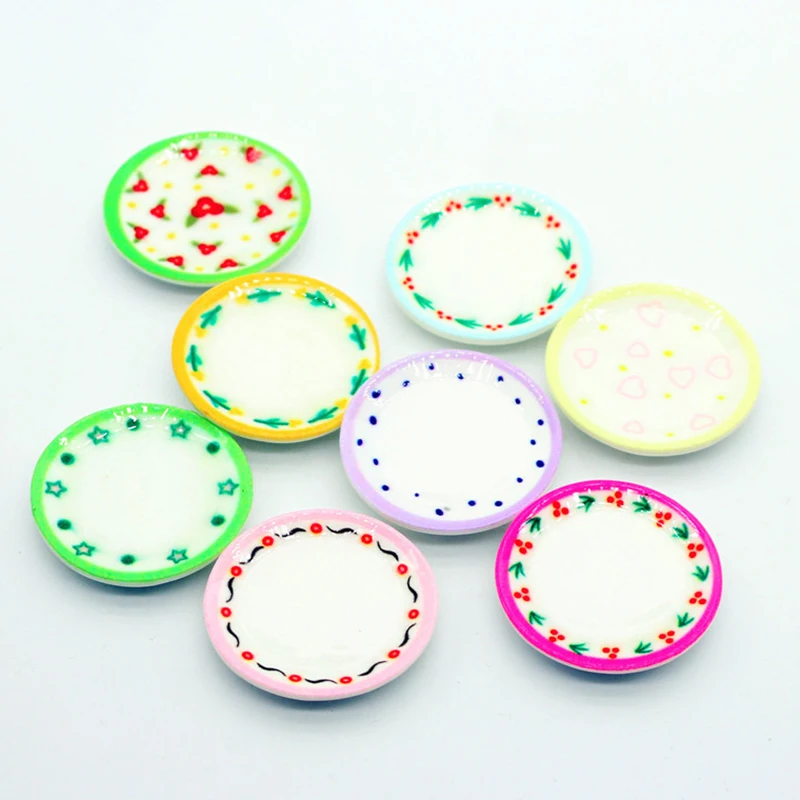 5Pcs New Dollhouse Miniature Patterned Plate Cute Cartoon Dish Plate Model Props Toys For Dollhouse Kitchen Accessories