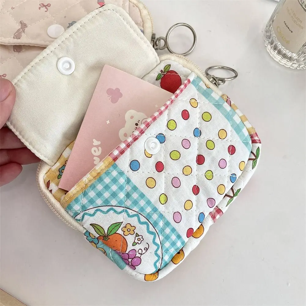 Kawaii Floral Coin Purse Korean Style Multifuctional Small Makeup Lipstick Bag Cartoon Printing Jewelry Packing Bag