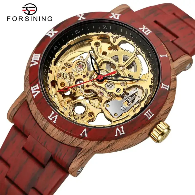 Forsining 208E Business Automatic Watch For Men Fashion Brown Grain Stainless Steel Strap Casual Luxury Brand Mechanical Watches