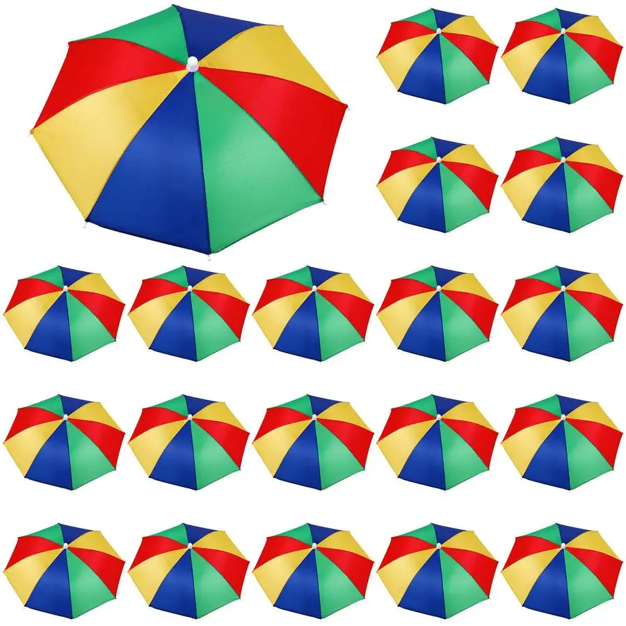 

20 Pieces Rainbow Umbrella Hat for Adults Colorful Waterproof Head Umbrella Cap for Beach Fishing Hiking Camping