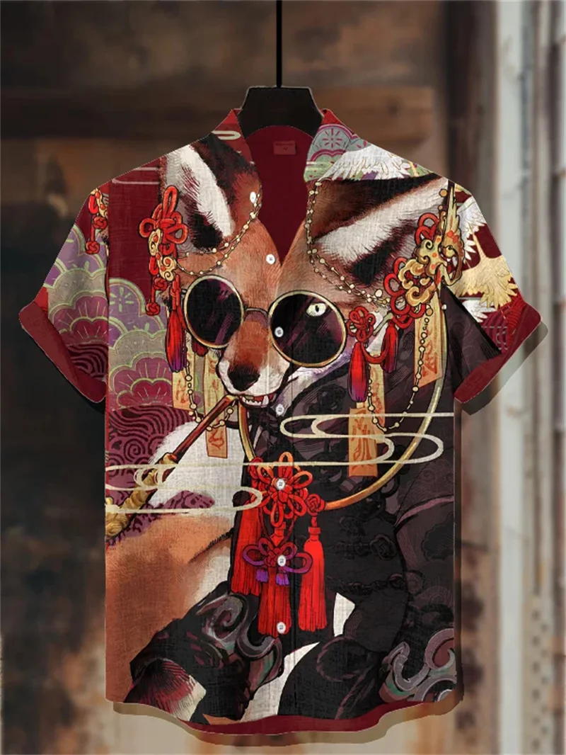 

Гавайская мужская льняная рубашка с коротким рукавом, повседневная модная мужская винтажная мужская рубашка с 3D принтом морских животных