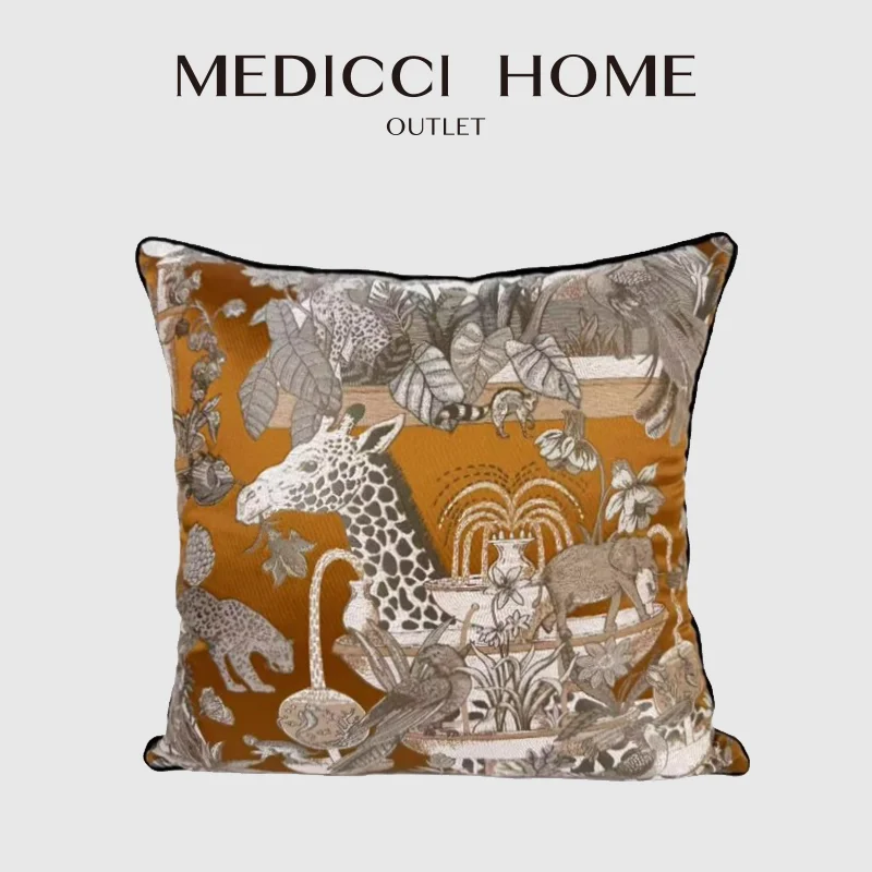 Medicci Home Southeast Asian Retro Sofa Cushion Cover High End Luxury Jungle Giraffe Jacquard Throw Pillow Case Urban Home Decor