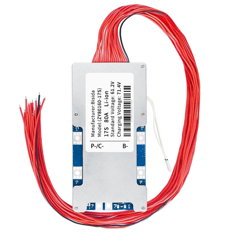 17S BMS 60V 20A/30A/50A/100A لوح حماية PCB الليثيوم مع سلك التوازن وNTC، منفذ مشترك، عشرة وظائف للحماية