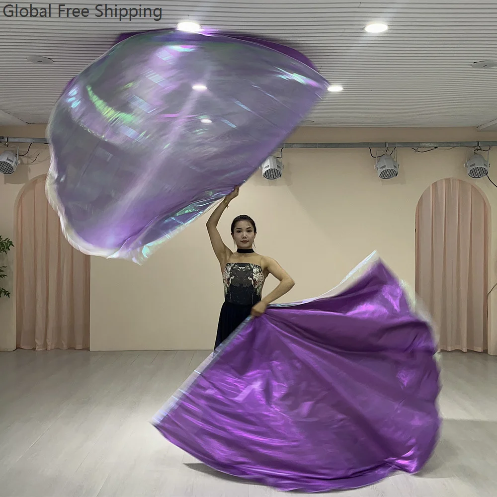 

Doubled Layers Christian Dance Praise Flags With Sticks Belly Dance Accessories Props Semi-circular Flags Sports Props 190x140cm