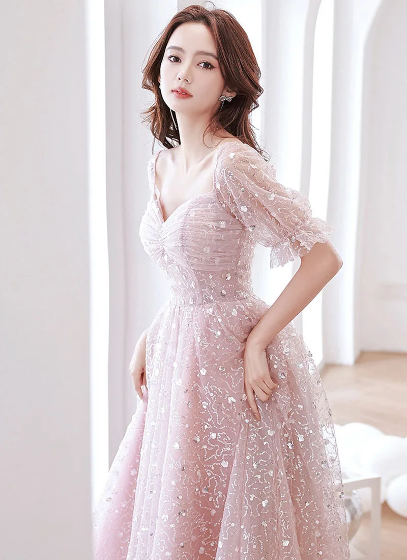 DongCMY Little Dress Ladies Banquet Temperament Graduation Dress 2024 New Pink Birthday Princess Sweet Evening Dresses