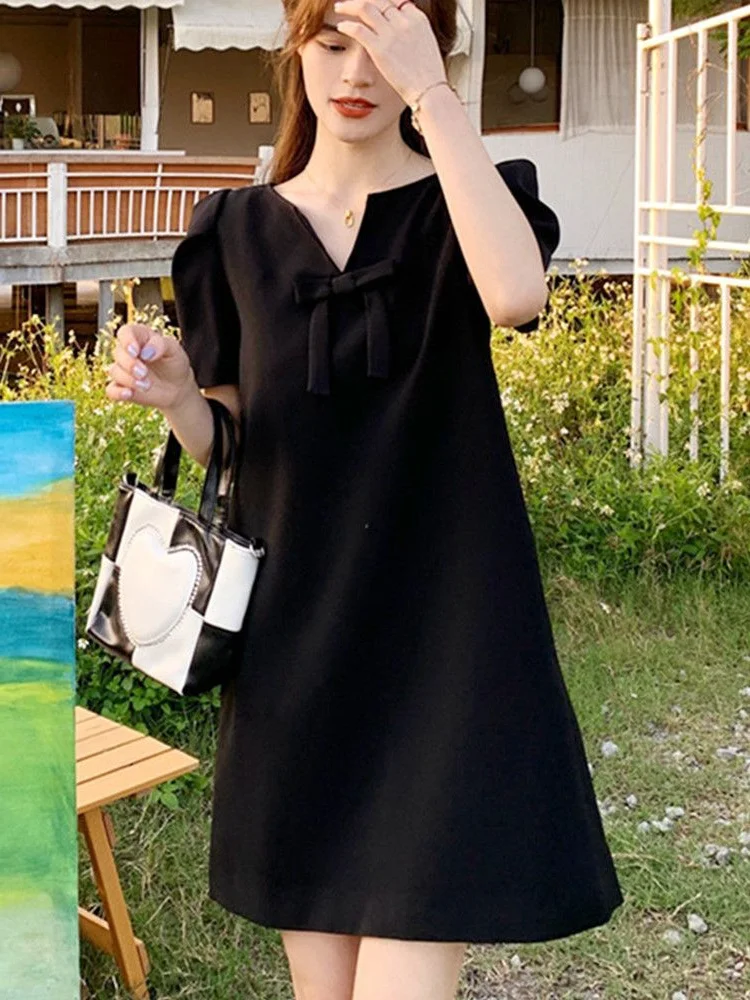 

Женское летнее платье больших размеров с V-образным вырезом, свободного кроя, с завязками, черное, модное, А-силуэт, миди, для повседневной носки